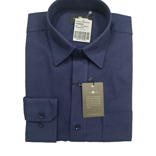 Camisa de flanela azul marinho manga longa de algodão