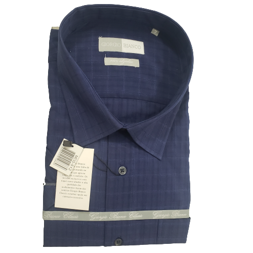 Camisa manga curta passa fácil 65% com 35% de algodão azul azul escura