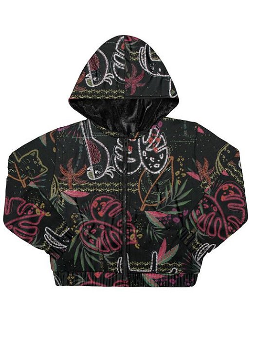 Jaqueta Com Capuz Estampada Tecido Poly Veludo 66911