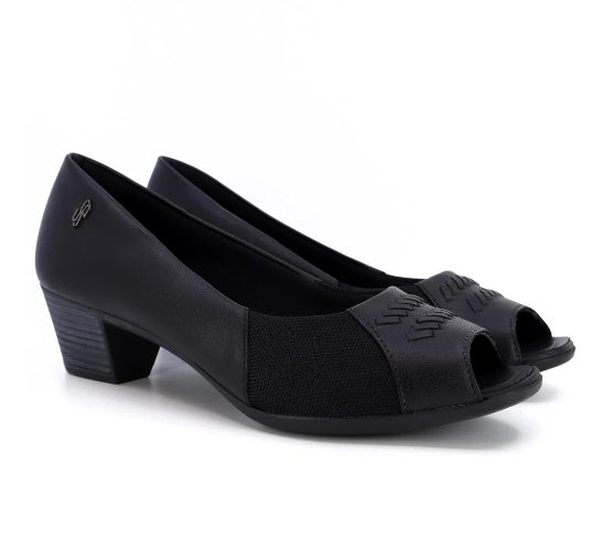 Sapato Feminino Peep Toe Tramado Preto Usaflex AC3216004