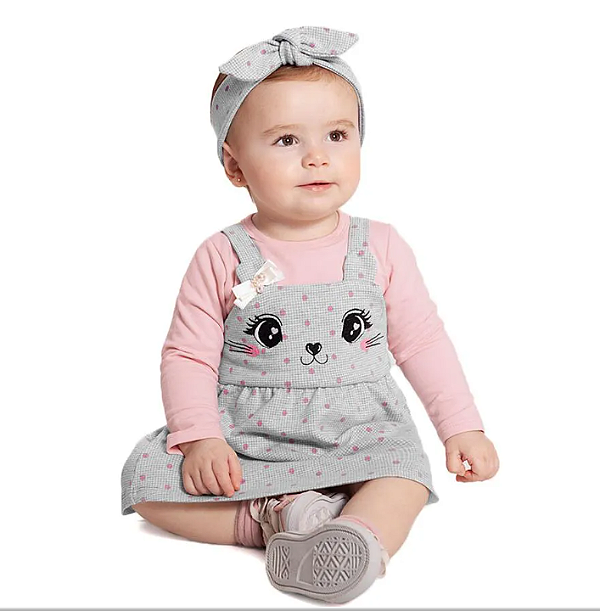 Vestido Poá Infantil Menina com Blusa Manga Longa 66064