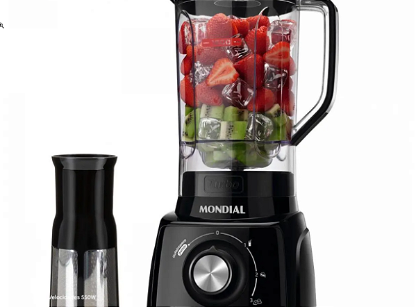 Liquidificador Mondial Turbo Power L-99 FB Preto com Filtro 3 Velocidades 550W