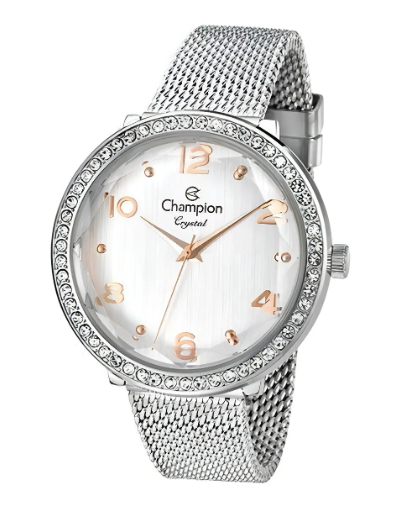 Relógio Champion Crystal Feminino Cn27376q Strass Prata