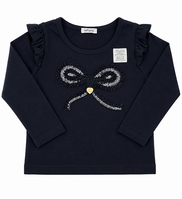 Blusa Infantil Brandili Manga Longa Laço 51749