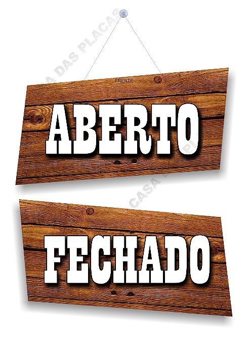 Placa Aberto Fechado PVC Fundo madeira com ventosa