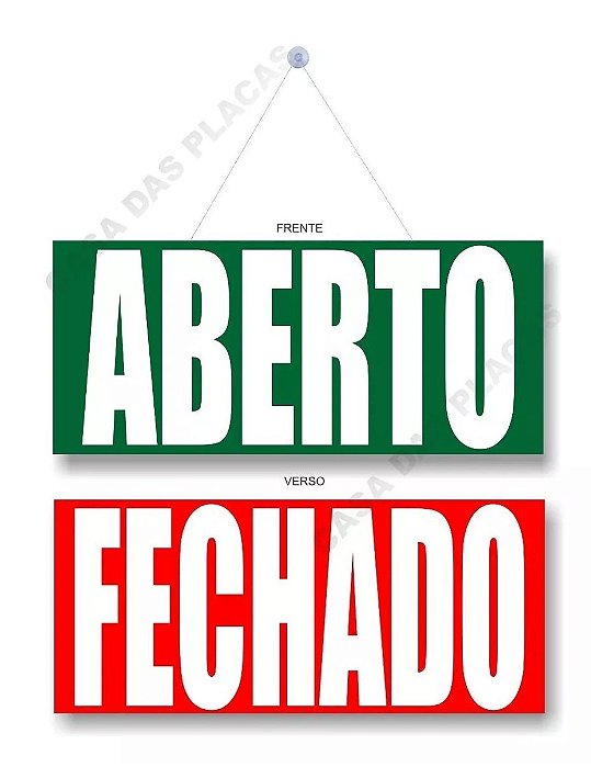 Placa Aberto E Fechado Com Cordão E Ventosa Pvc Letra Grande