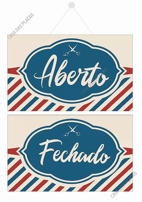 Placa Aberto E Fechado Barbearia Com Ventosa Pvc