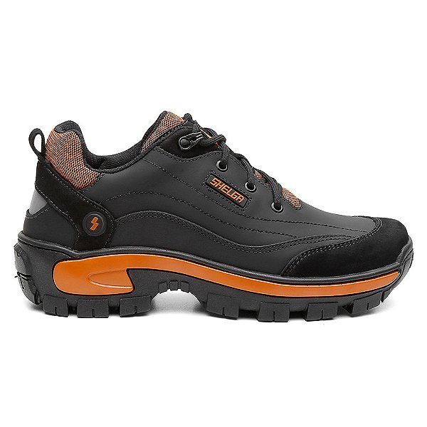 Tênis Adventure Trekking Trilha Trabalho ZarbShoes Shelga Preto Laranja