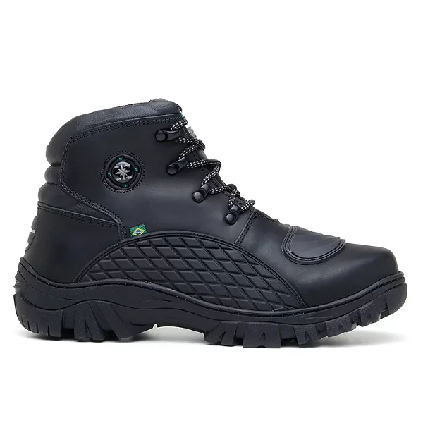 Bota Motociclista Couro Latego Masculina - Preto