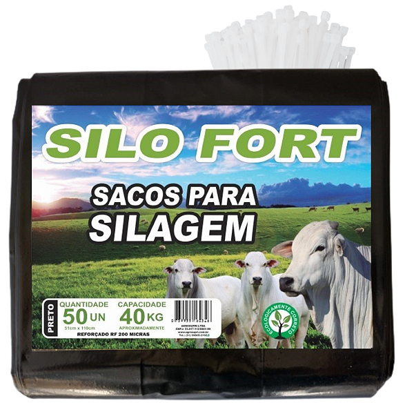 Sacos De Silagem Preto 51x110 C/ Abraçadeira C/50 Unid