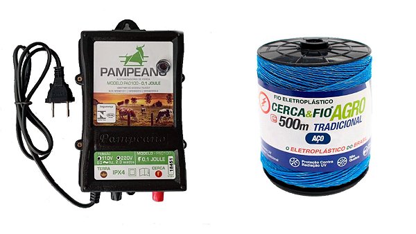 Kit Cerca Eletrica Rural - Eletrificador + Rolo De Fio 500m