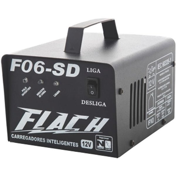 CARREGADOR BATERIA INTELIGENTE 6A 12V COM AUXILIAR PARTIDA F06-SD FLACH