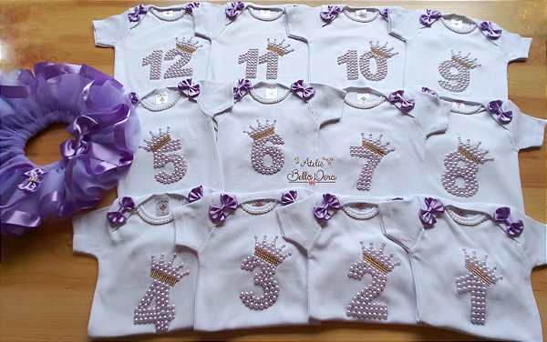 Kit com 12 bodys Princesa Luxo Sem Nome com saia tutu