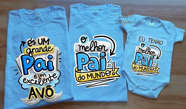 Kit camiseta dia dos pais - camiseta papai, camiseta vovô e body Bebê Menino