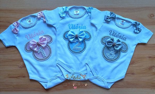 Kit com 3 bodys para Mesversário Minnie Colorido