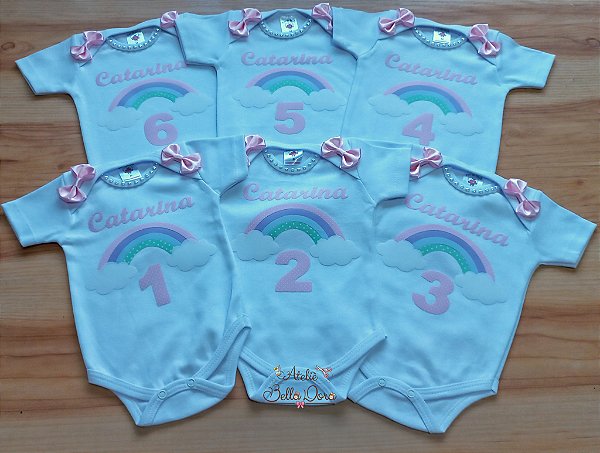 Kit 6 bodys Mesversario Menina Arco Íris