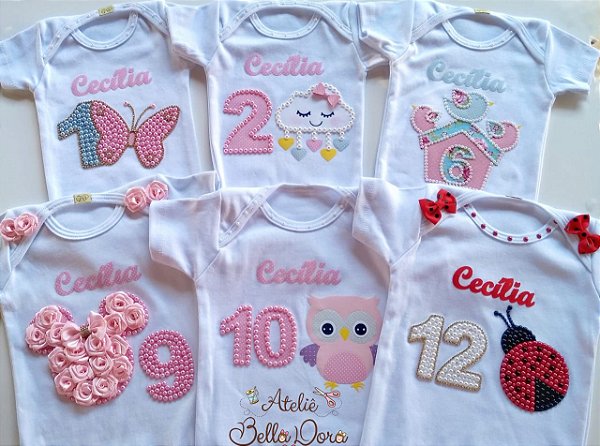 kit com 6 bodys para mesversário Menina