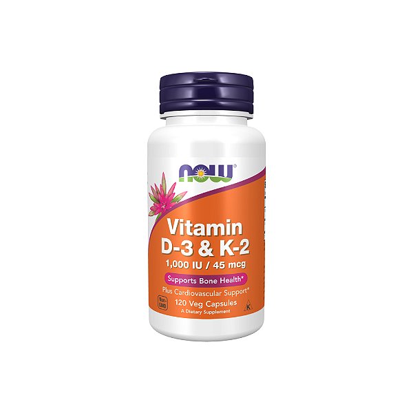 Vitamina D-3 1,000 IU e K-2 45 MCG 120 Veg Cápsulas - Now Foods
