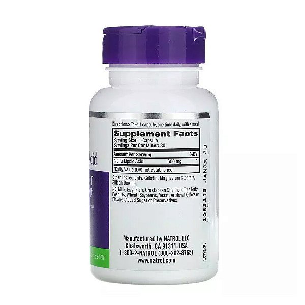 Alpha Lipoic Acid (Ácido Alfa Lipóico) 600mg 45 Tabletes Natrol BH