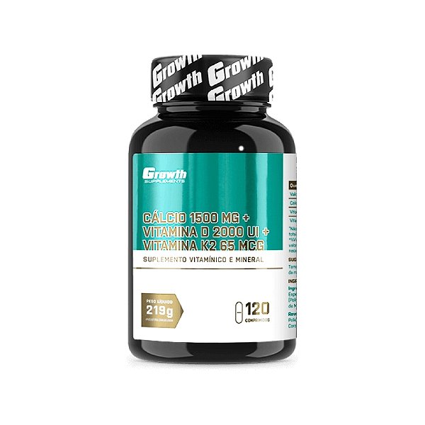 Cálcio 1500mg + D3 2000ui + K2 65mcg - 120 Comprimidos - Growth Supplements