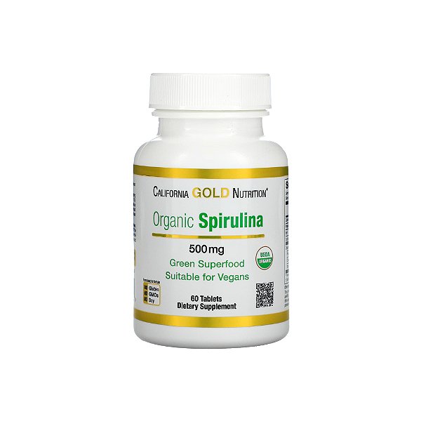Organic Spirulina (Espirulina Orgânica) 500mg 60 Tabletes - California Gold Nutrition