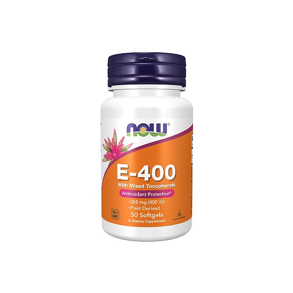 Vitamina E-400 268mg (400 UI) com Tocoferóis Mistos 50 Softgels - Now Foods