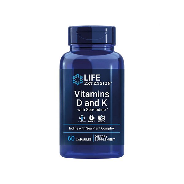 Vitaminas D e K com Iodo Marinho 60 Cápsulas - Life Extension