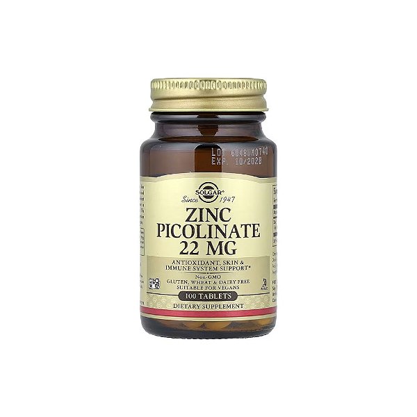 Picolinato de Zinco 22mg 100 Tabletes - Solgar