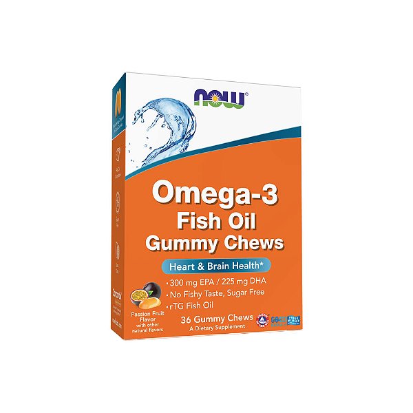 Cápsulas Mastigáveis de Óleo de Peixe Ômega-3 sabor Maracujá 36 unidades - Now Foods
