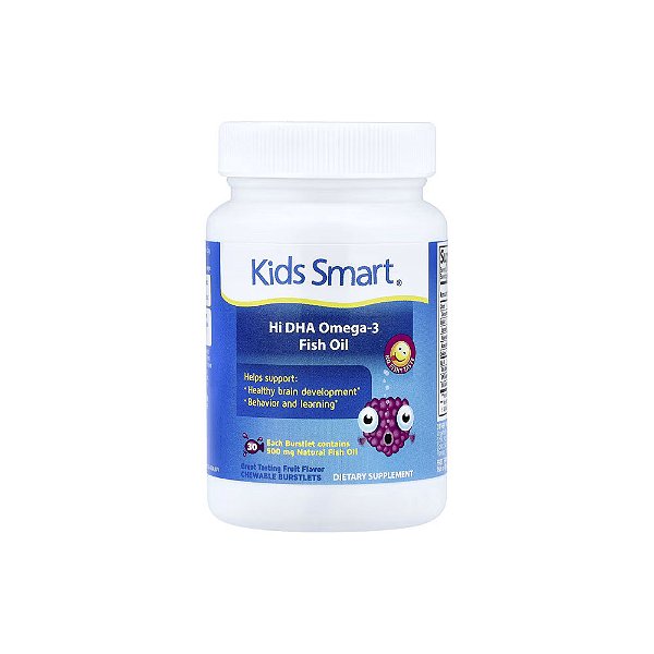 Óleo de Peixe com Alto Teor de Ômega-3 DHA Frutas 30 Burstlets Mastigáveis - Kids Smart