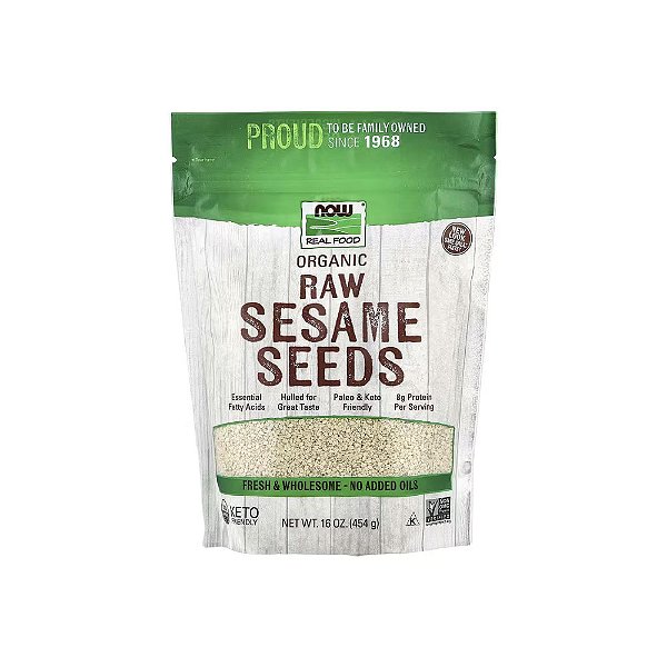 Raw Sesame Seeds Sementes de Gergelim Cruas 454g - Now Foods