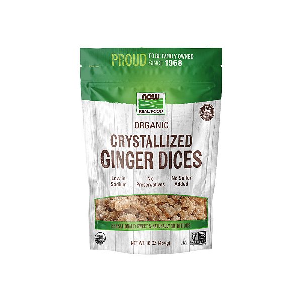Organic Crystallized Ginger Dices Gengibre Picado Cristalizado Orgânico 454g - Now Foods