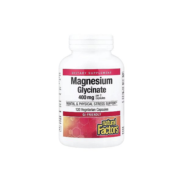 Glicinato de Magnésio 400 mg 120 Cápsulas Vegetarianas - Natural Factors