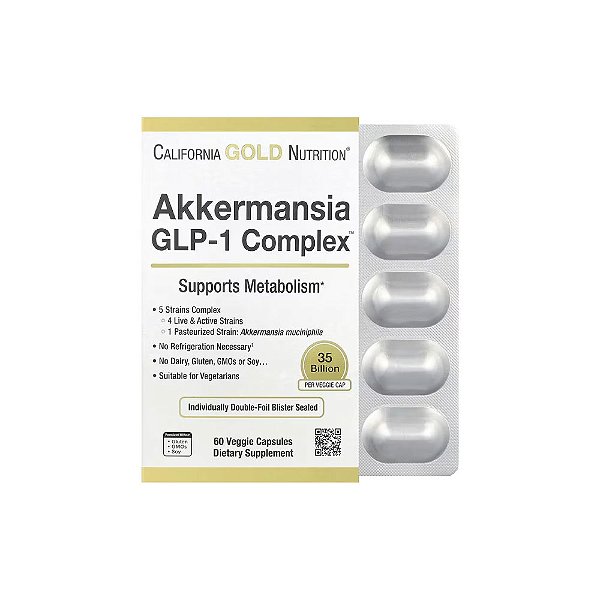 Complexo GLP-1 com Akkermansia + Probióticos 60 Cápsulas Vegetais - California Gold Nutrition