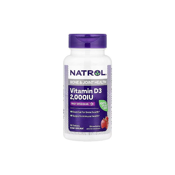 Vitamina D3 2.000 UI Morango 90 Comprimidos - Natrol