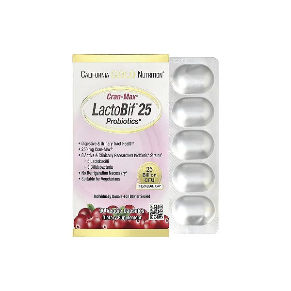 Probióticos LactoBif CranMax 25 Bilhões de UFCs - California Gold Nutrition
