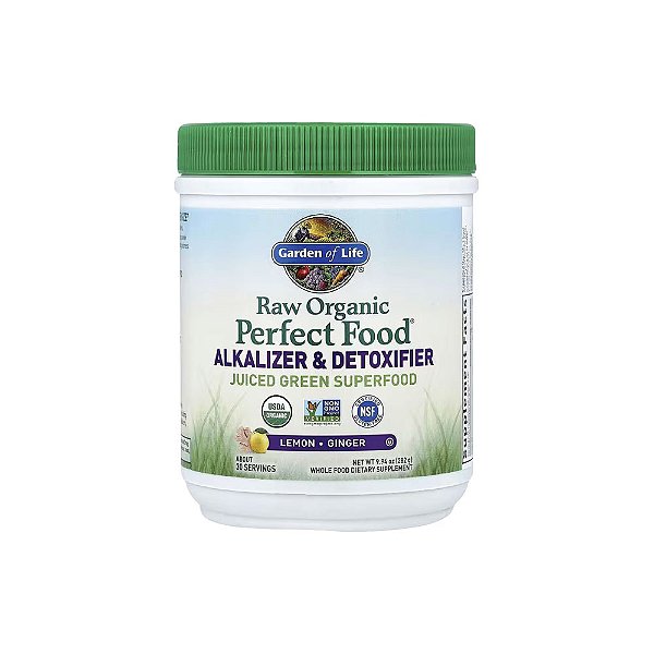 Raw Organic Perfect Food Alcalinizante e Desintoxicante Limão-Gengibre 282g - Garden of Life