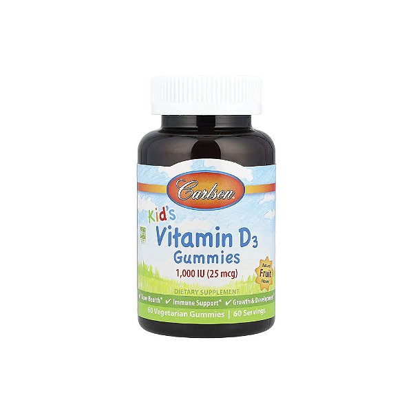 Gomas de Vitamina D3 Sabores Naturais de Frutas 1000 UI 60 Gomas - Carlson