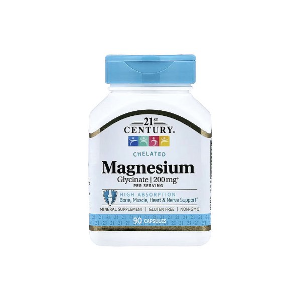 Glicinato de Magnésio Quelado 200mg 90 Cápsulas - 21st Century