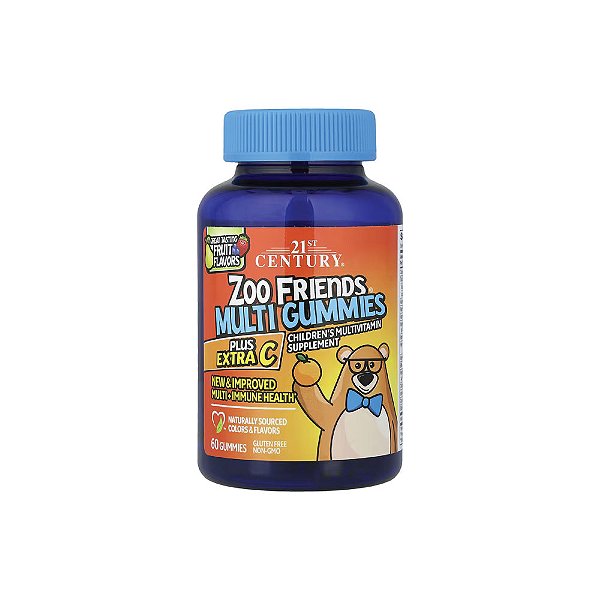 Multigomas Zoo Friends Plus Extra C Delicioso Sabor de Frutas 60 Gomas - 21st Century