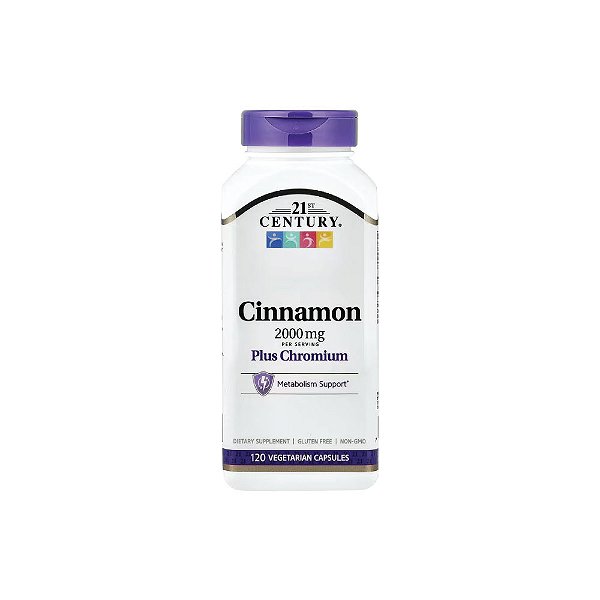 Canela 2000mg e Cromo 120 Cápsulas Vegetarianas - 21st Century
