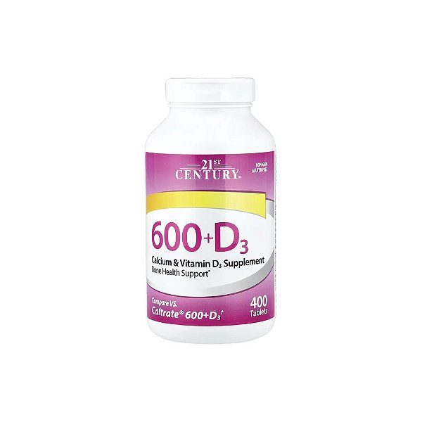 600 + Vitamina D3 Suplemento de Cálcio e Vitamina D3 400 Tabletes - 21st Century