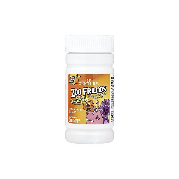 Multivitaminico Zoo Friends com Extra C Laranja Natural 60 Comprimidos - 21st Century
