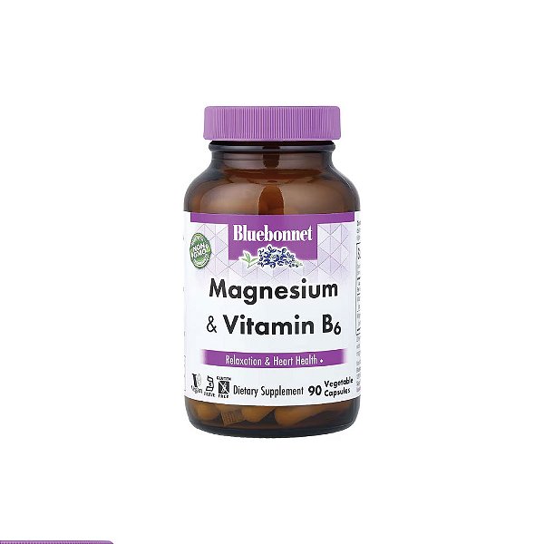 Magnésio Quelato + Vitamina B6 Magnesium Vitamin B6 90 Cápsulas - Bluebonnet Nutrition