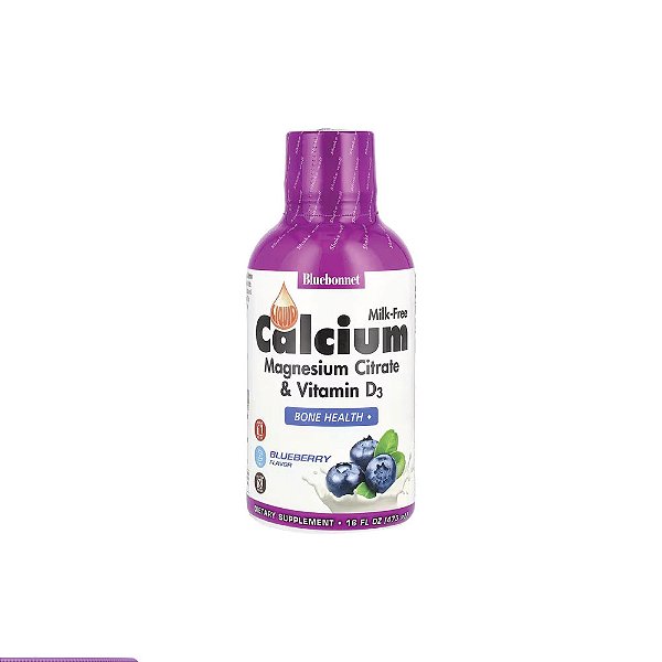 Citrato de Cálcio e Magnésio Líquido + Vitamina D3 Sabor Mirtilo 473ml - Bluebonnet Nutrition
