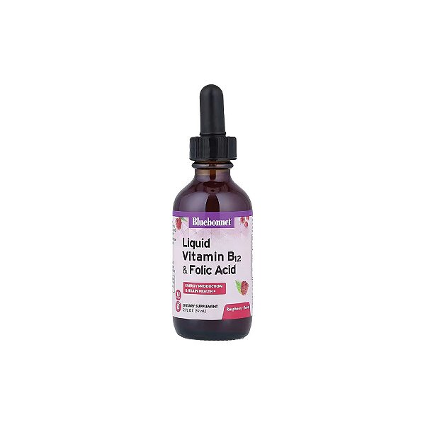 Vitamina B12 Líquida + Ácido Fólico Sabor Framboesa 59ml - Bluebonnet Nutrition