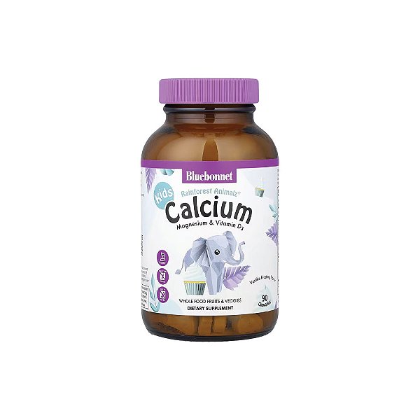 Cálcio Magnésio e Vitamina D3 Infantil Rainforest Animalz Sabor Baunilha 90 Mastigáveis - Bluebonnet Nutrition