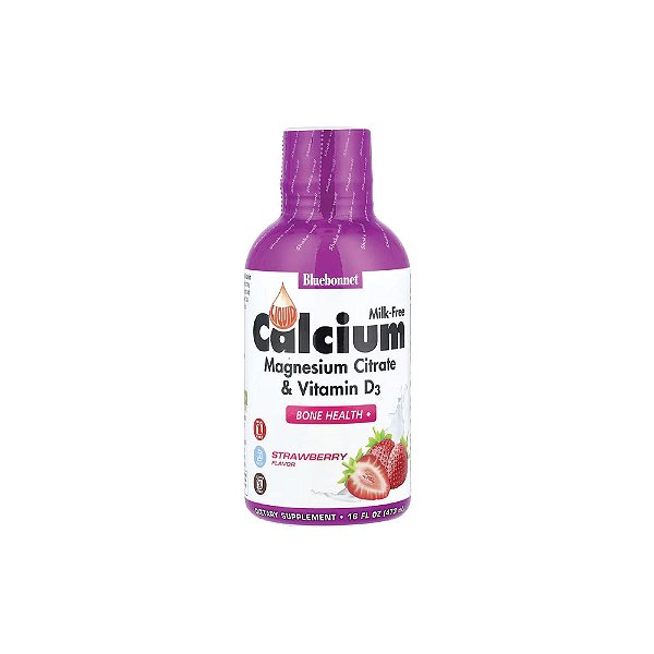 Citrato de Cálcio e Magnésio Líquido + Vitamina D3 Sabor Morango 472ml - Bluebonnet Nutrition