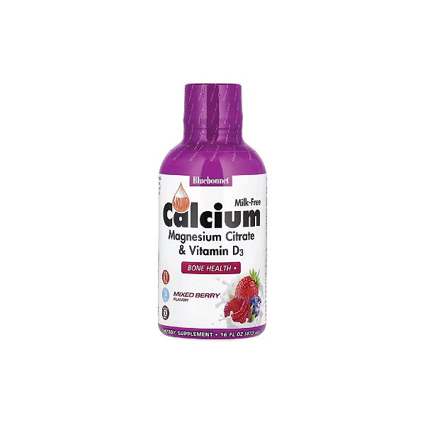 Citrato de Cálcio e Magnésio Líquido + Vitamina D3 Sabor Frutas Vermelhas 472ml - Bluebonnet Nutrition