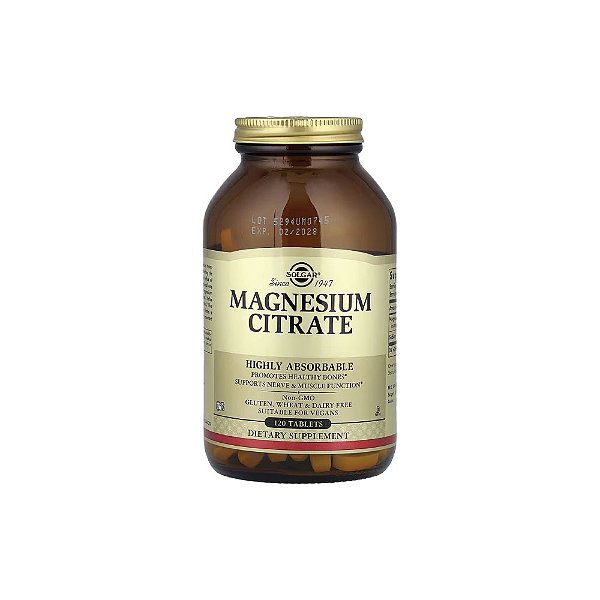 Citrato de Magnésio Magnesium Citrate 200mg 120 Comprimidos - Solgar
